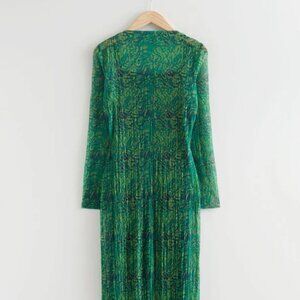 & Other Stories Stockholm Atelier Green Printed Sheer Midi Dress – Size Small
